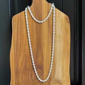 Sterling Silver Rope Chain Necklace and Bracelet Set